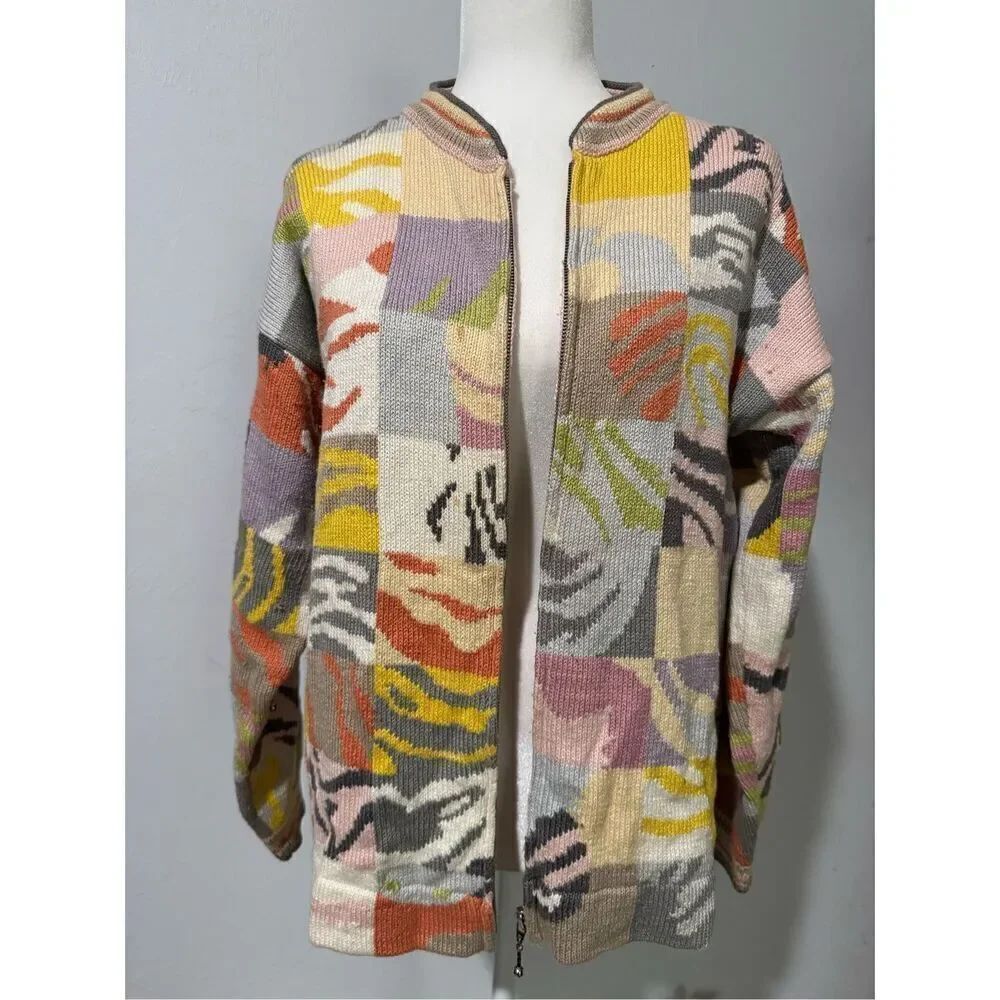 Christine Foley art to wear abstract print front zip up sweater 2